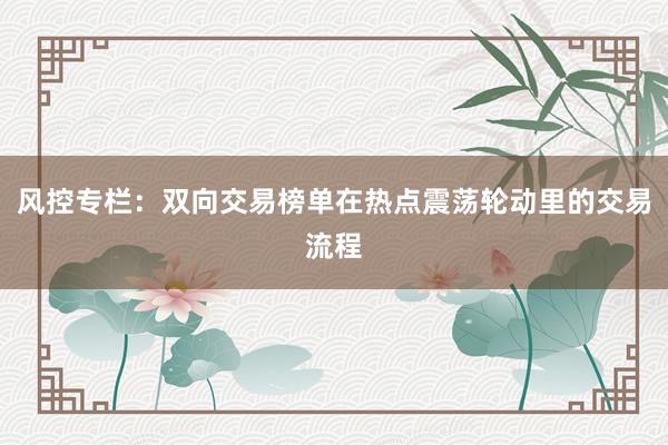 风控专栏：双向交易榜单在热点震荡轮动里的交易流程