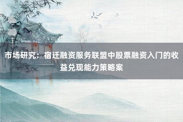 市场研究:宿迁融资服务联盟中股票融资入门的收益兑现能力策略案