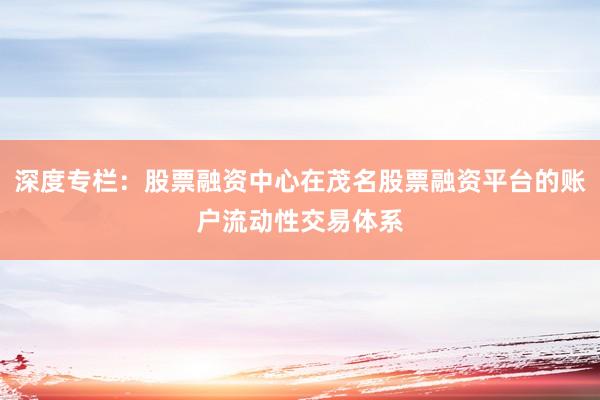 深度专栏：股票融资中心在茂名股票融资平台的账户流动性交易体系