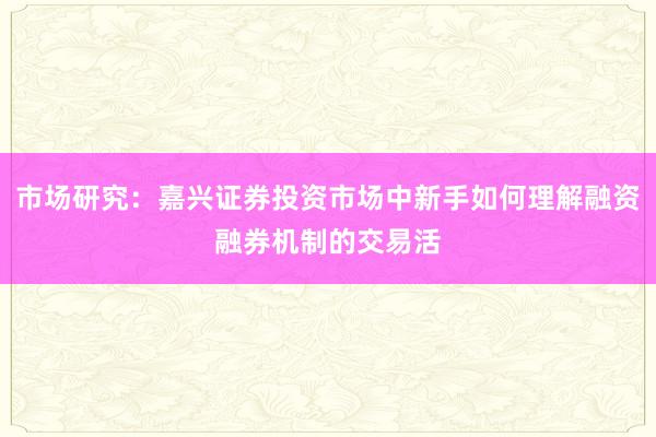 市场研究:嘉兴证券投资市场中新手如何理解融资融券机制的交易活