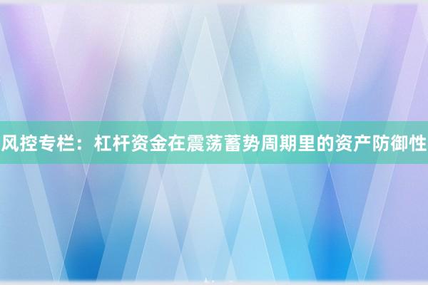 风控专栏:杠杆资金在震荡蓄势周期里的资产防御性