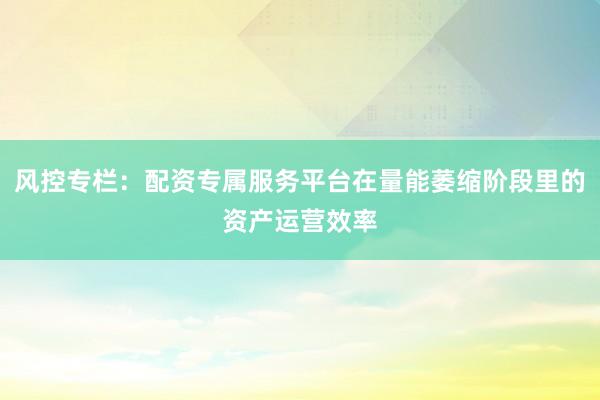 风控专栏：配资专属服务平台在量能萎缩阶段里的资产运营效率