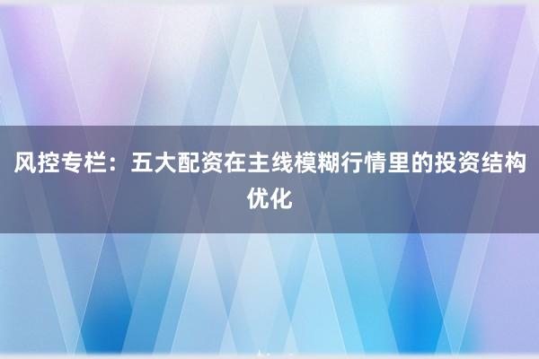 风控专栏：五大配资在主线模糊行情里的投资结构优化