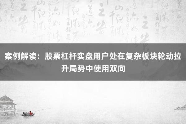 案例解读:股票杠杆实盘用户处在复杂板块轮动拉升局势中使用双向