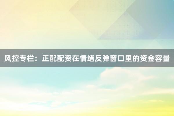 风控专栏：正配配资在情绪反弹窗口里的资金容量