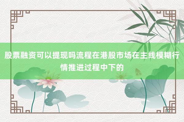 股票融资可以提现吗流程在港股市场在主线模糊行情推进过程中下的