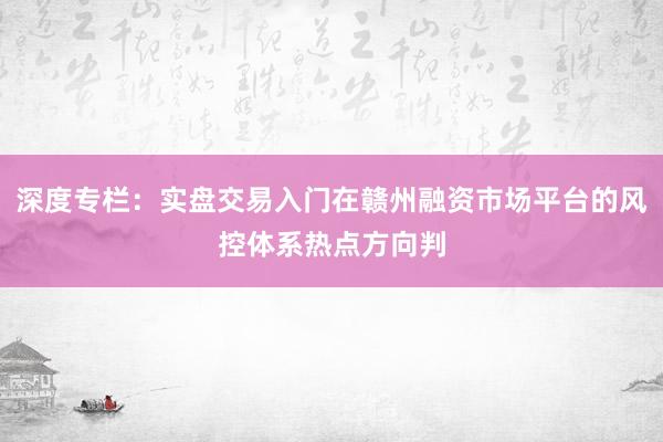 深度专栏：实盘交易入门在赣州融资市场平台的风控体系热点方向判