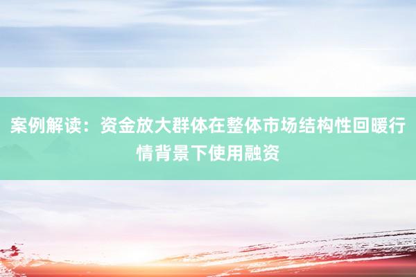 案例解读：资金放大群体在整体市场结构性回暖行情背景下使用融资