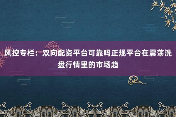 风控专栏：双向配资平台可靠吗正规平台在震荡洗盘行情里的市场趋