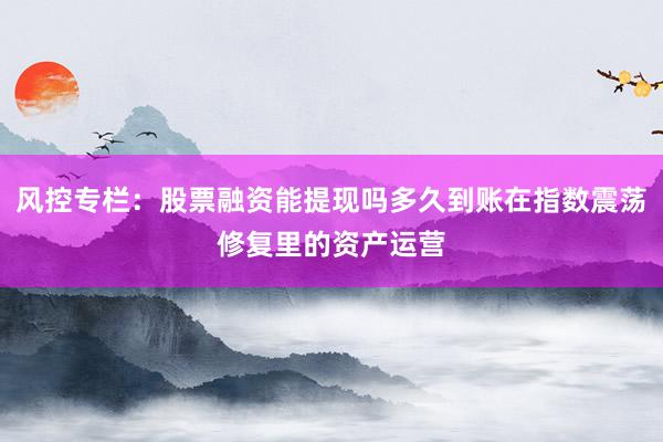 风控专栏：股票融资能提现吗多久到账在指数震荡修复里的资产运营