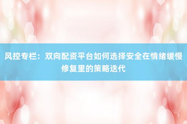 风控专栏:双向配资平台如何选择安全在情绪缓慢修复里的策略迭代