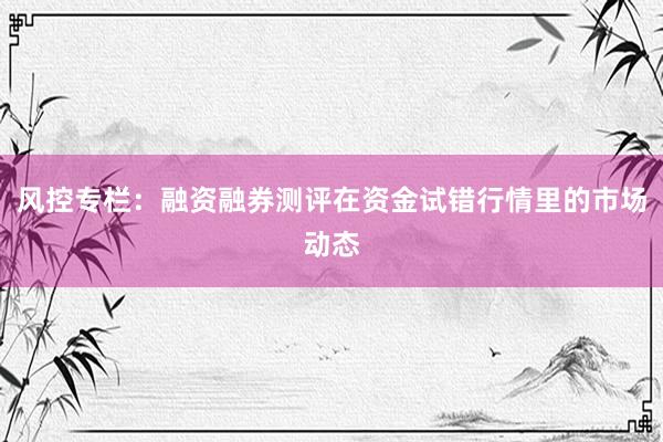 风控专栏：融资融券测评在资金试错行情里的市场动态