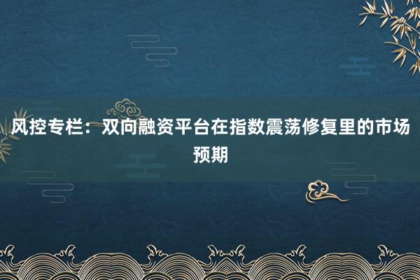 风控专栏：双向融资平台在指数震荡修复里的市场预期