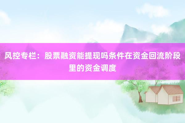 风控专栏：股票融资能提现吗条件在资金回流阶段里的资金调度