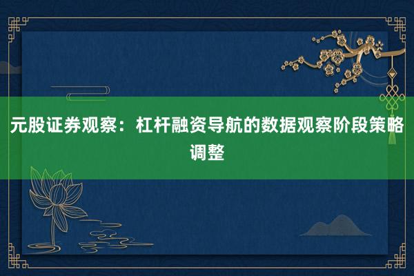 元股证券观察：杠杆融资导航的数据观察阶段策略调整