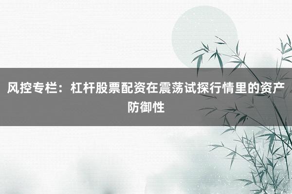风控专栏：杠杆股票配资在震荡试探行情里的资产防御性
