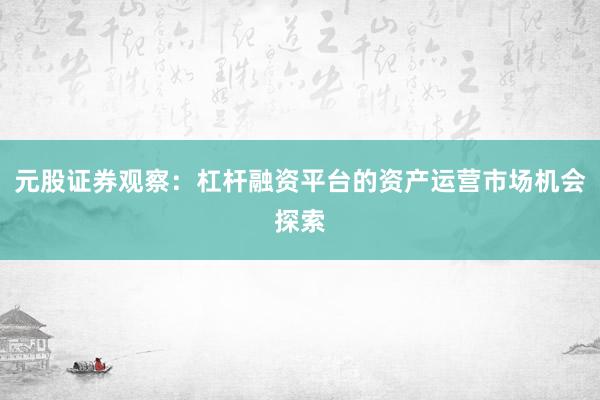 元股证券观察：杠杆融资平台的资产运营市场机会探索