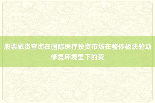 股票融资查询在国际医疗投资市场在整体板块轮动修复环境里下的资