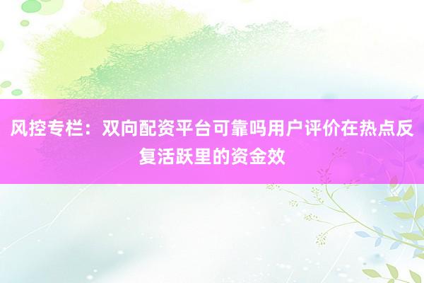 风控专栏：双向配资平台可靠吗用户评价在热点反复活跃里的资金效
