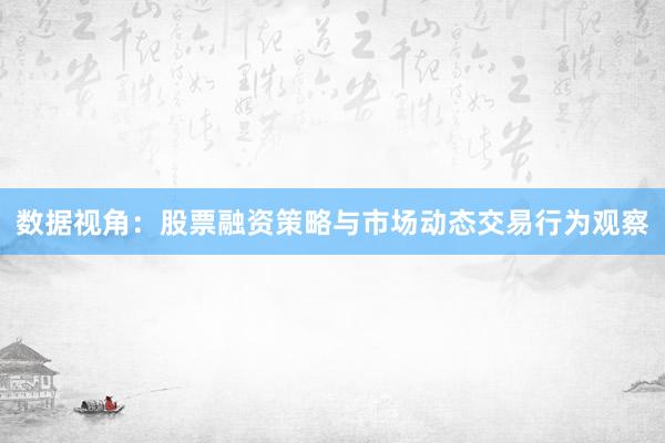 数据视角：股票融资策略与市场动态交易行为观察