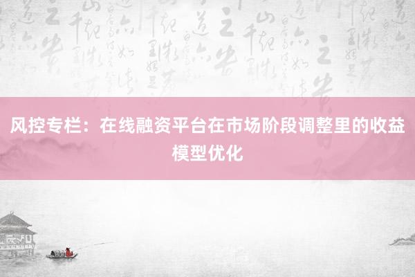 风控专栏：在线融资平台在市场阶段调整里的收益模型优化