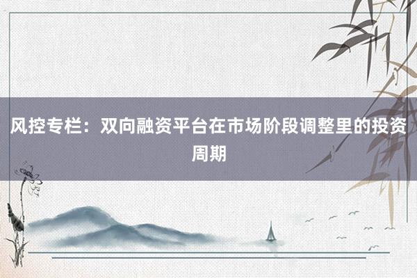 风控专栏:双向融资平台在市场阶段调整里的投资周期