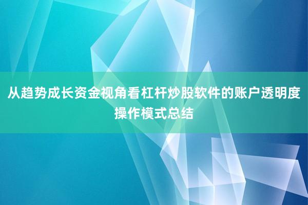 从趋势成长资金视角看杠杆炒股软件的账户透明度操作模式总结