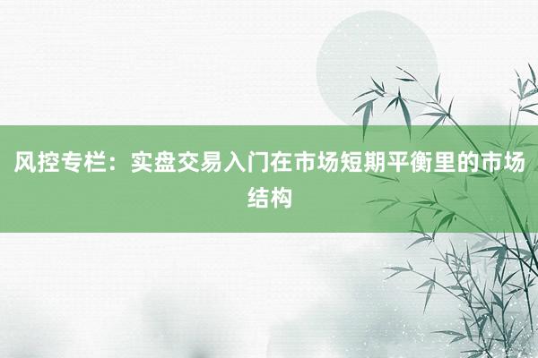 风控专栏:实盘交易入门在市场短期平衡里的市场结构