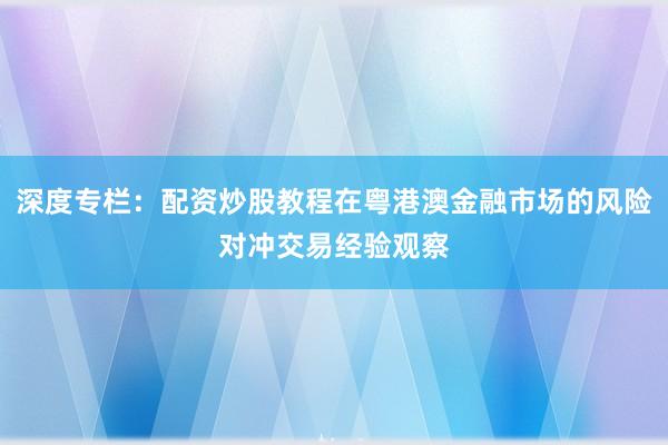 深度专栏:配资炒股教程在粤港澳金融市场的风险对冲交易经验观察