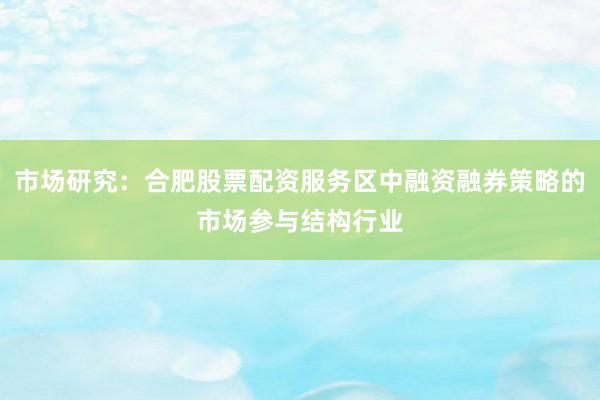 市场研究:合肥股票配资服务区中融资融券策略的市场参与结构行业