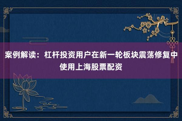 案例解读:杠杆投资用户在新一轮板块震荡修复中使用上海股票配资