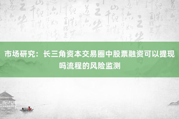 市场研究：长三角资本交易圈中股票融资可以提现吗流程的风险监测