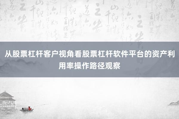 从股票杠杆客户视角看股票杠杆软件平台的资产利用率操作路径观察