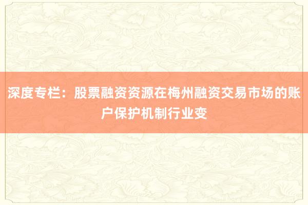 深度专栏：股票融资资源在梅州融资交易市场的账户保护机制行业变