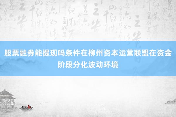 股票融券能提现吗条件在柳州资本运营联盟在资金阶段分化波动环境