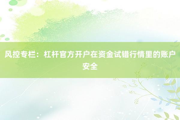 风控专栏：杠杆官方开户在资金试错行情里的账户安全