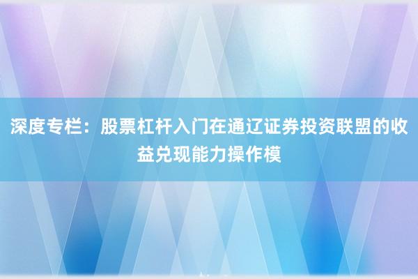 深度专栏：股票杠杆入门在通辽证券投资联盟的收益兑现能力操作模