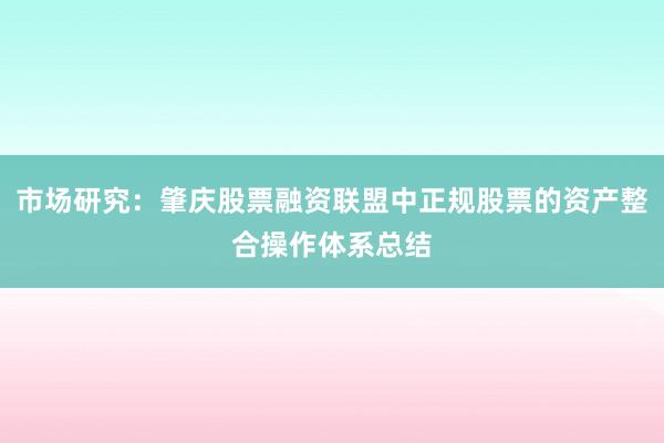 市场研究：肇庆股票融资联盟中正规股票的资产整合操作体系总结