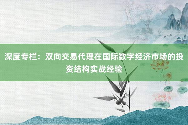 深度专栏:双向交易代理在国际数字经济市场的投资结构实战经验