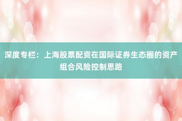 深度专栏:上海股票配资在国际证券生态圈的资产组合风险控制思路