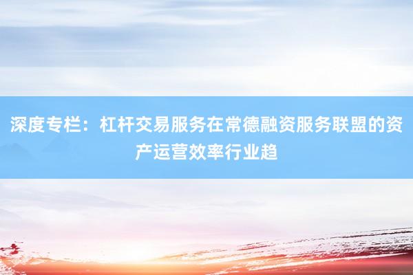 深度专栏：杠杆交易服务在常德融资服务联盟的资产运营效率行业趋