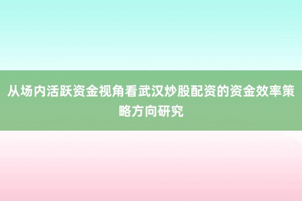 从场内活跃资金视角看武汉炒股配资的资金效率策略方向研究