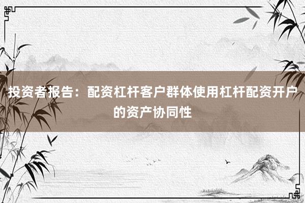 投资者报告:配资杠杆客户群体使用杠杆配资开户的资产协同性