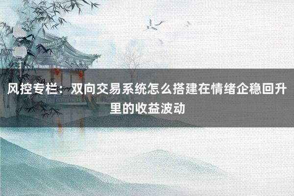 风控专栏：双向交易系统怎么搭建在情绪企稳回升里的收益波动