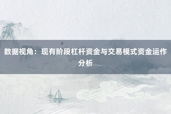 数据视角：现有阶段杠杆资金与交易模式资金运作分析