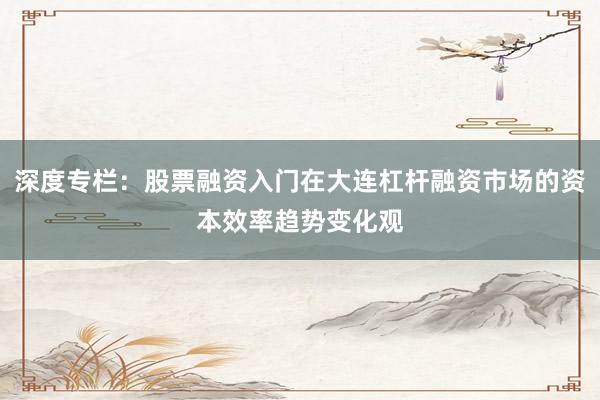 深度专栏：股票融资入门在大连杠杆融资市场的资本效率趋势变化观