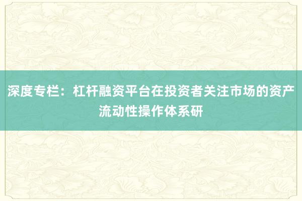 深度专栏：杠杆融资平台在投资者关注市场的资产流动性操作体系研