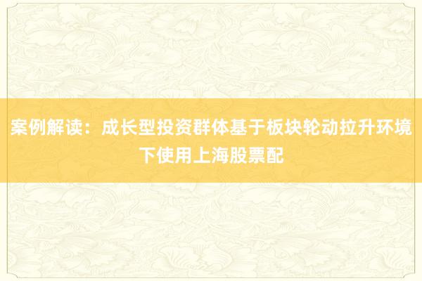 案例解读:成长型投资群体基于板块轮动拉升环境下使用上海股票配