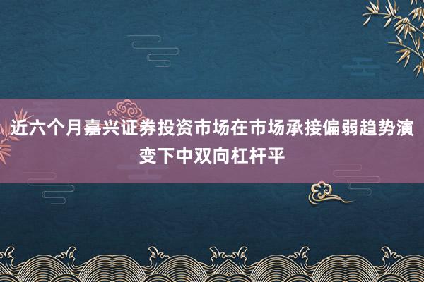 近六个月嘉兴证券投资市场在市场承接偏弱趋势演变下中双向杠杆平