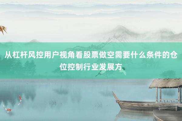 从杠杆风控用户视角看股票做空需要什么条件的仓位控制行业发展方
